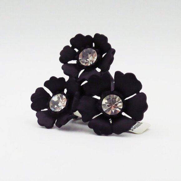 NWT J. Crew Dogwood Blossom Matte Black with Gems Cocktail Ring Size M - Picture 3 of 16